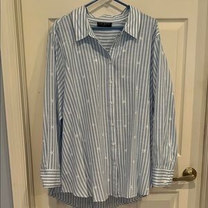 # Lane Bryant 26/28 Striped Button Down Shirt w/Flower Embroidery